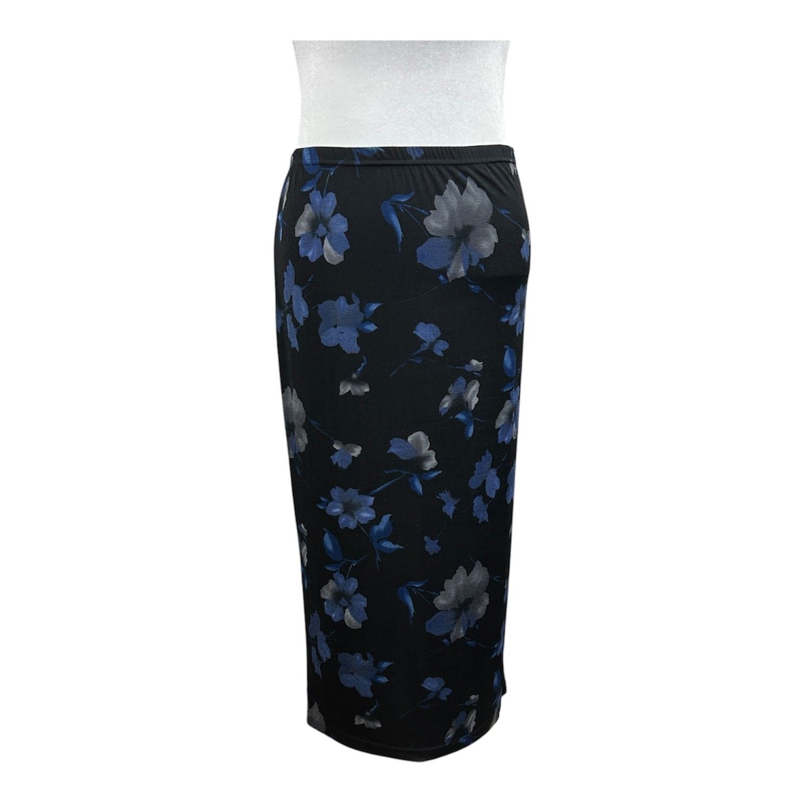 Vintage Jeffrey Craig Dark Floral Semi Sheer Slit Back Midi Skirt Sz 14/16 Black